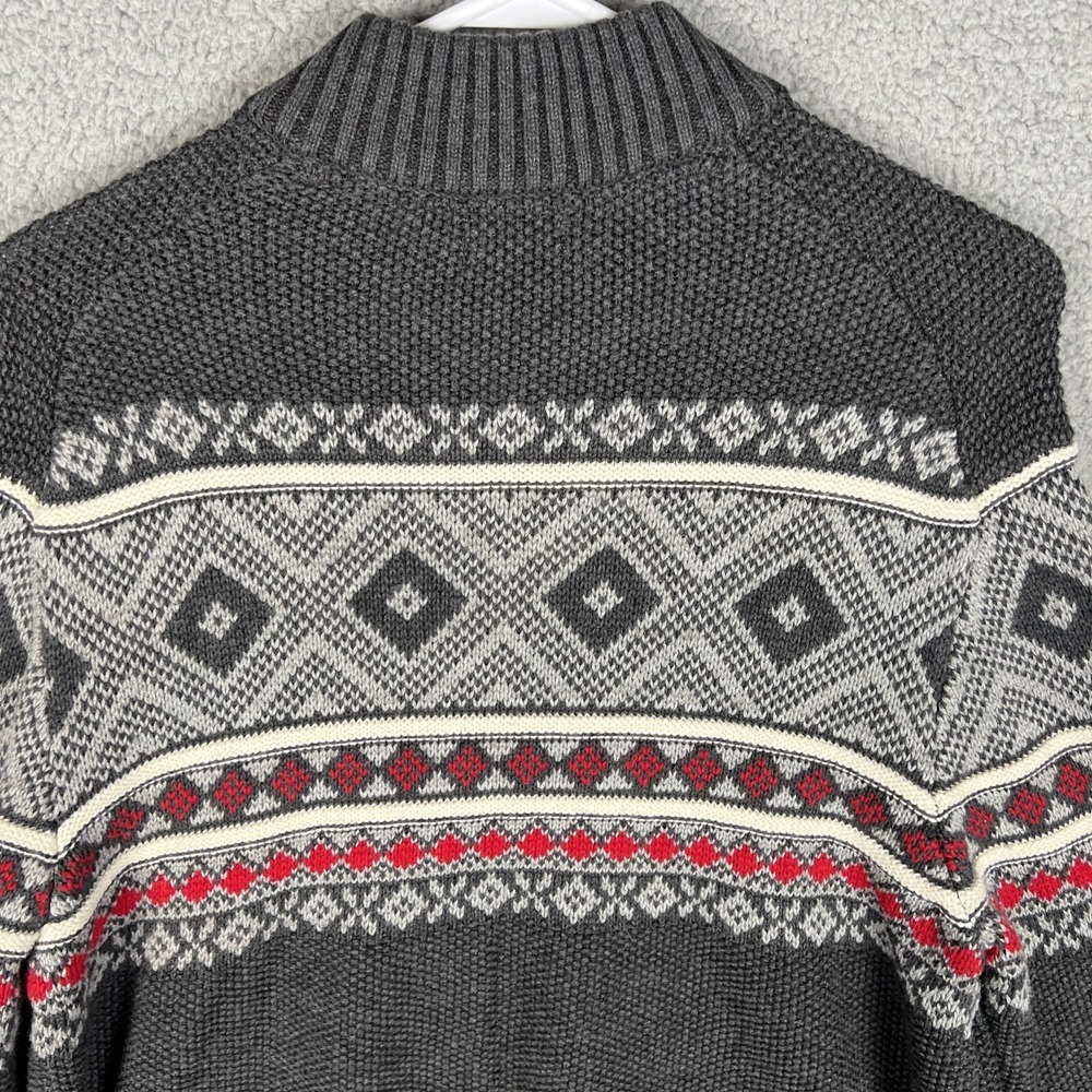 Izod Mens Fair Isles Sweater Size L Gray 1/4 Zip Pullover Mock Neck‎ Knit Nordic - Picture 7 of 13